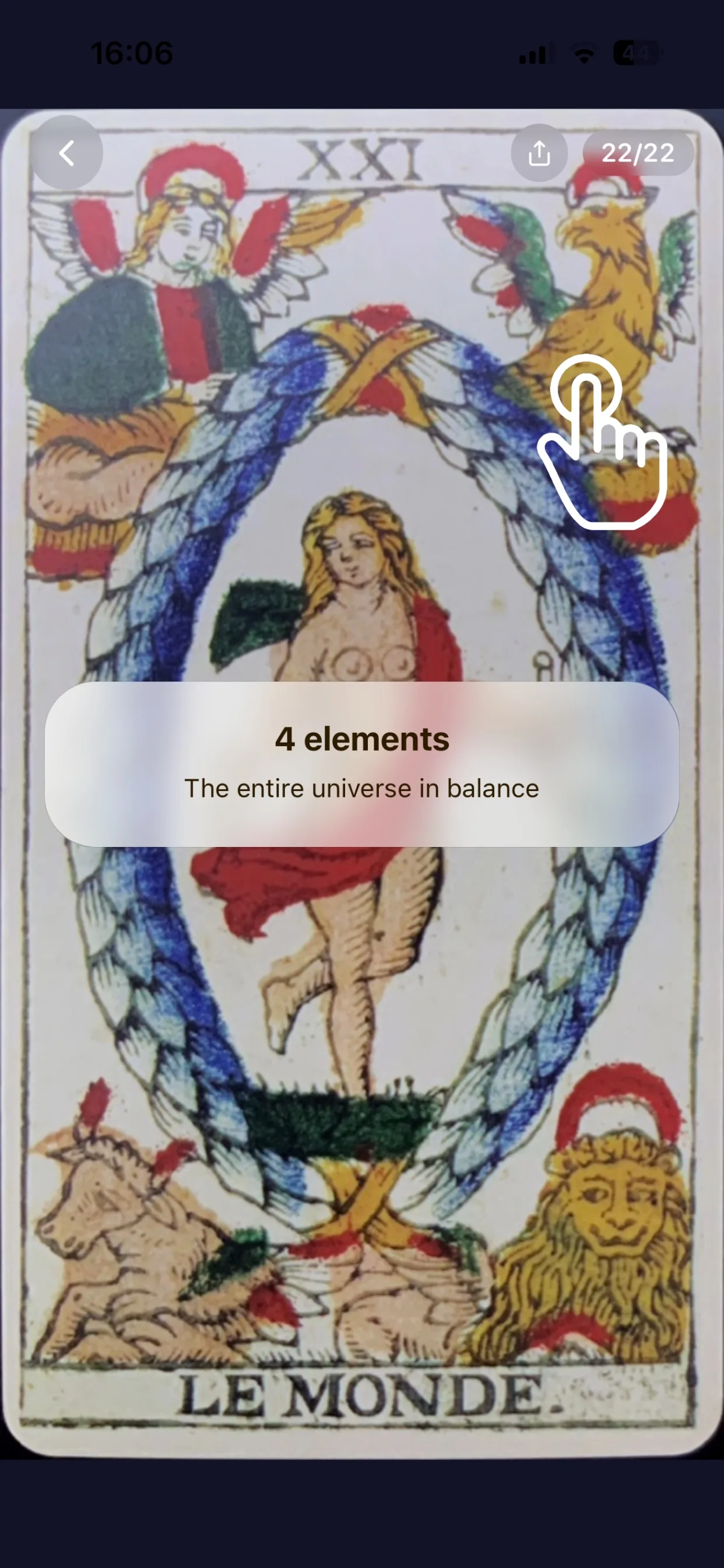Visual element discovery screen of The Magician with tooltip showing the infinity hat