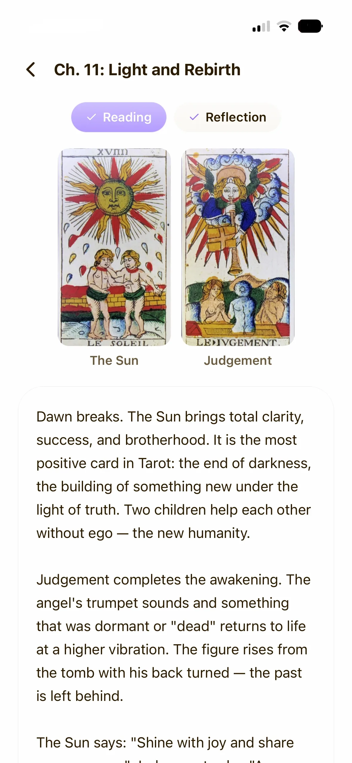 Hero's Journey chapter with narrative and The Magician and The Popess cards